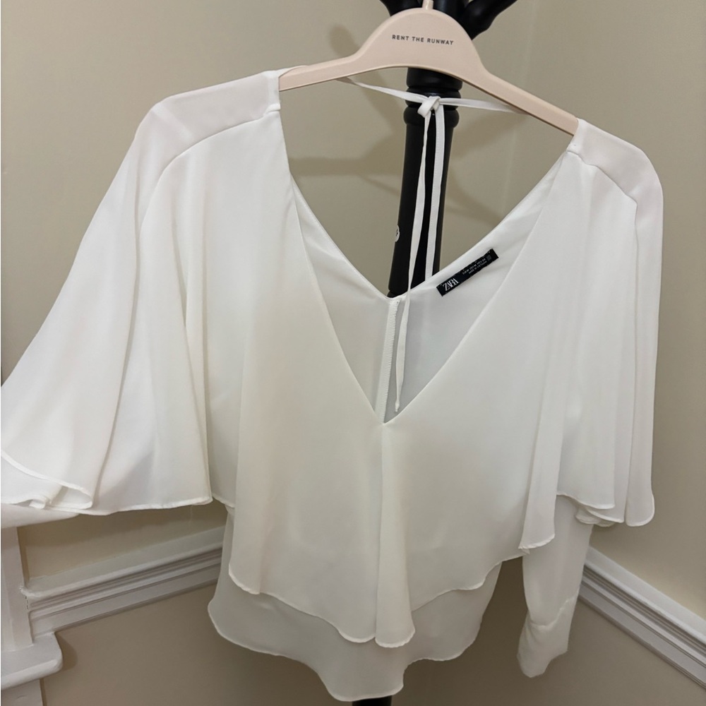 ZARA White V Neck Blouse